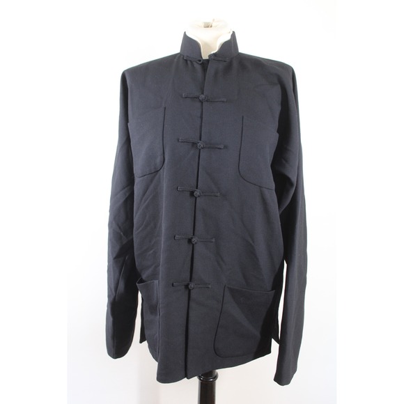 Shanghai Tang Jackets & Blazers - Shanghai Tang 8 Black Wool Silk-Lined Mandarin Collar Frog Button Jacket